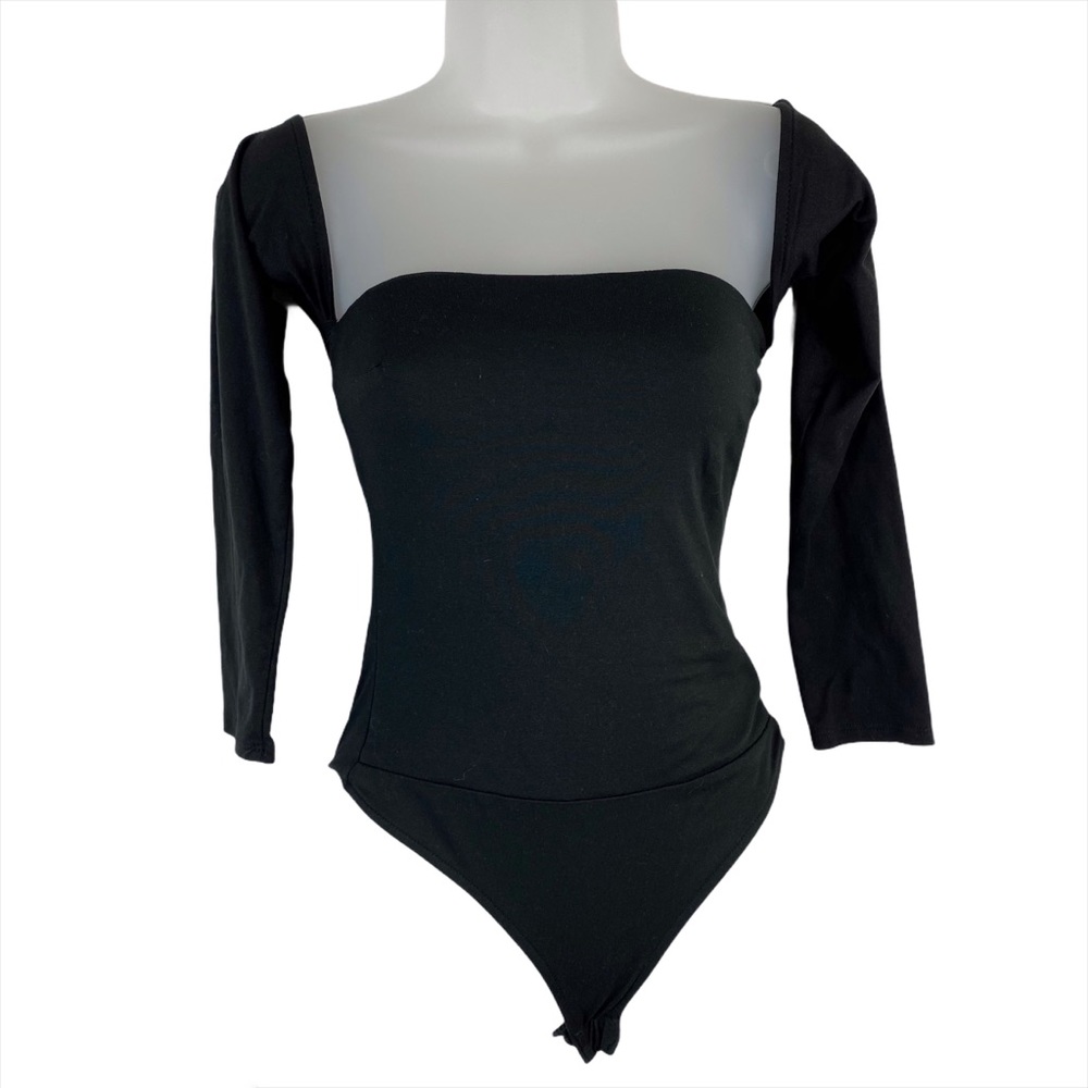 blanc Square Neck Long Sleeve Thong Bodysuit